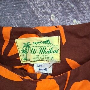 VINTAGE 60'S Ui-Maikai Brown & Orange Tropical  Sheath  Sun Dress. Size S.